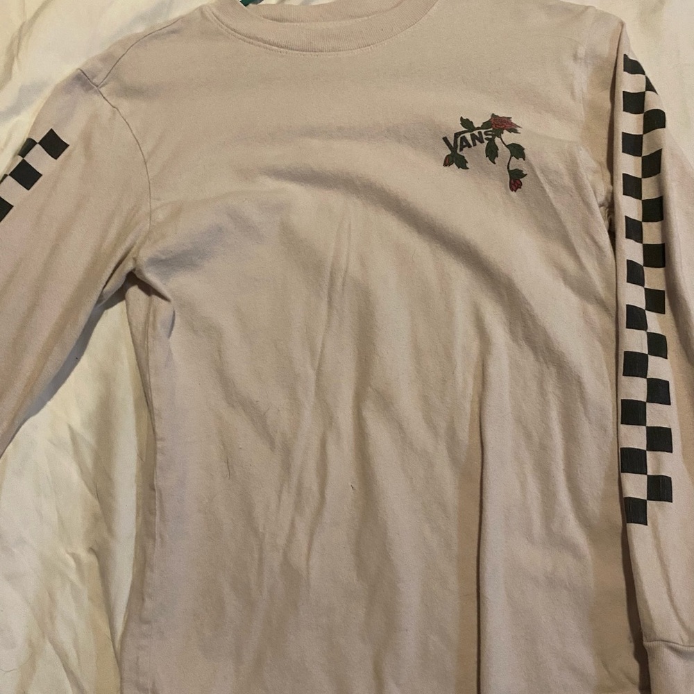 Vans Off The Wall Long Sleeve T-Shirt with Checkered Sleeves
